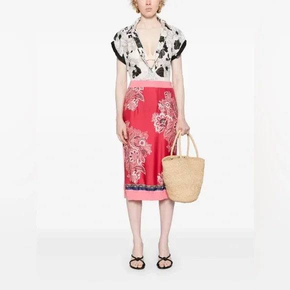 Etro Coral and Pink Floral Skirt Set
